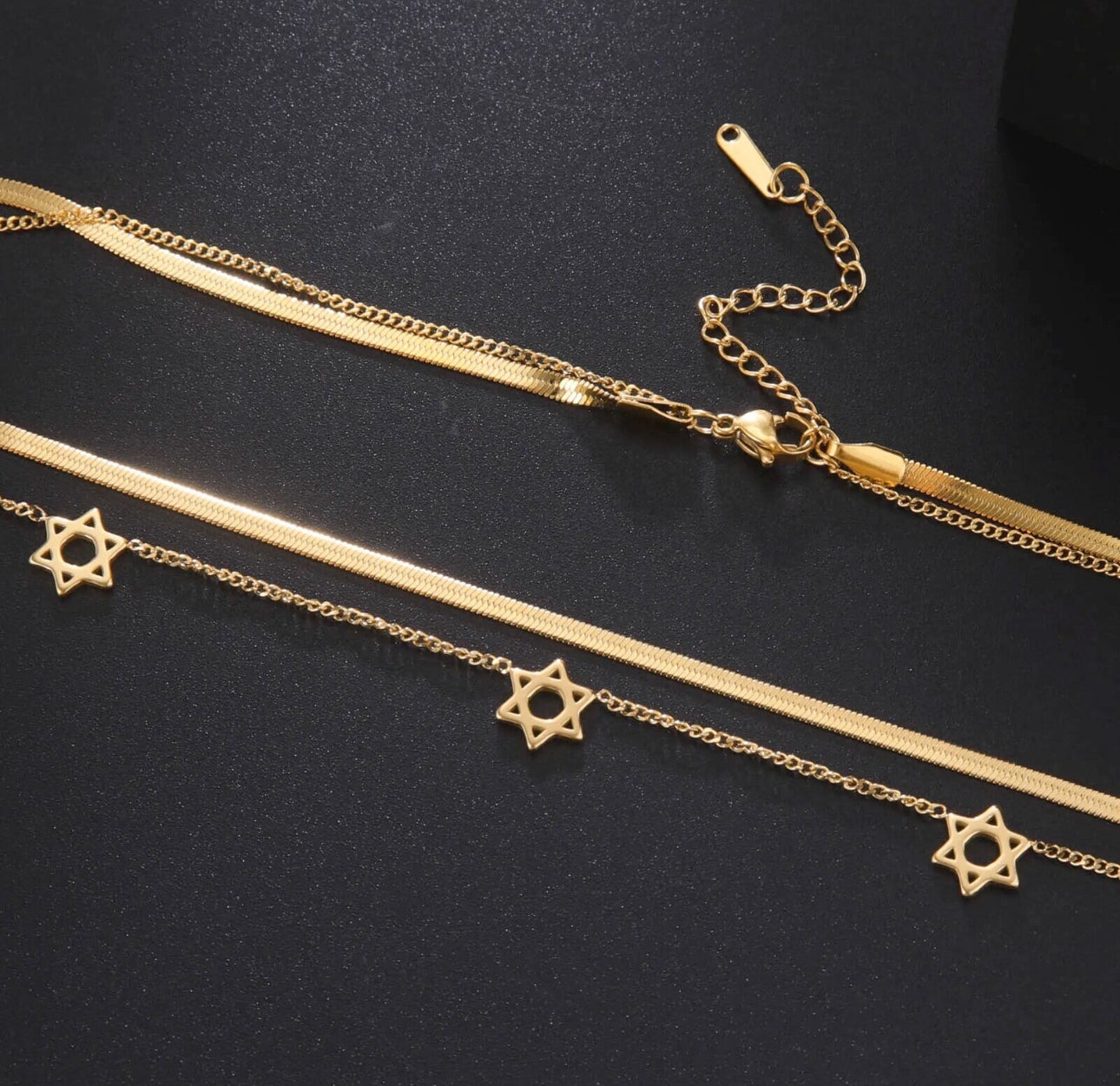 Double Layer Star of David Necklace Gold Stainless Steel